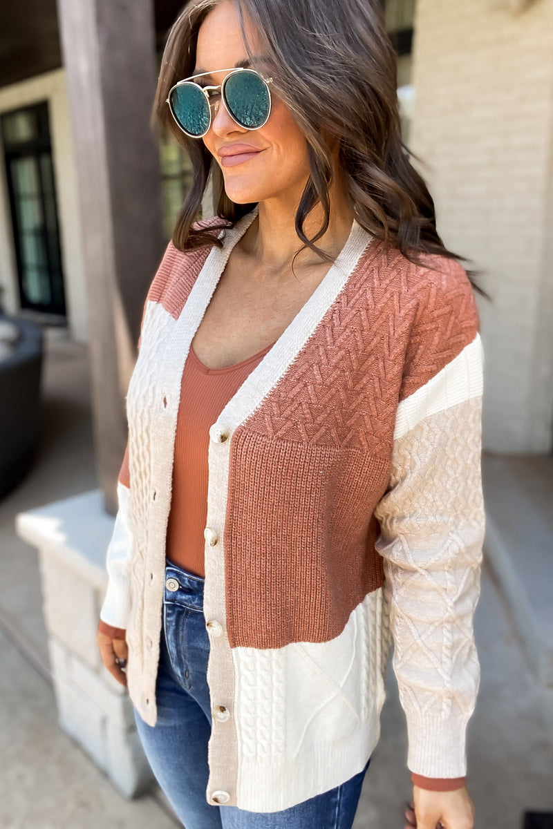 Take Me Anywhere Textured Colorblock Knit Cardigan