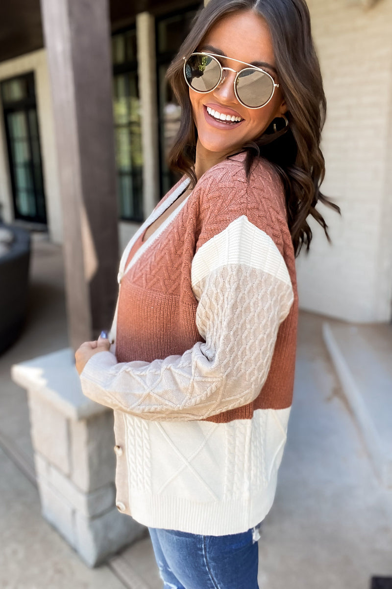 Take Me Anywhere Textured Colorblock Knit Cardigan
