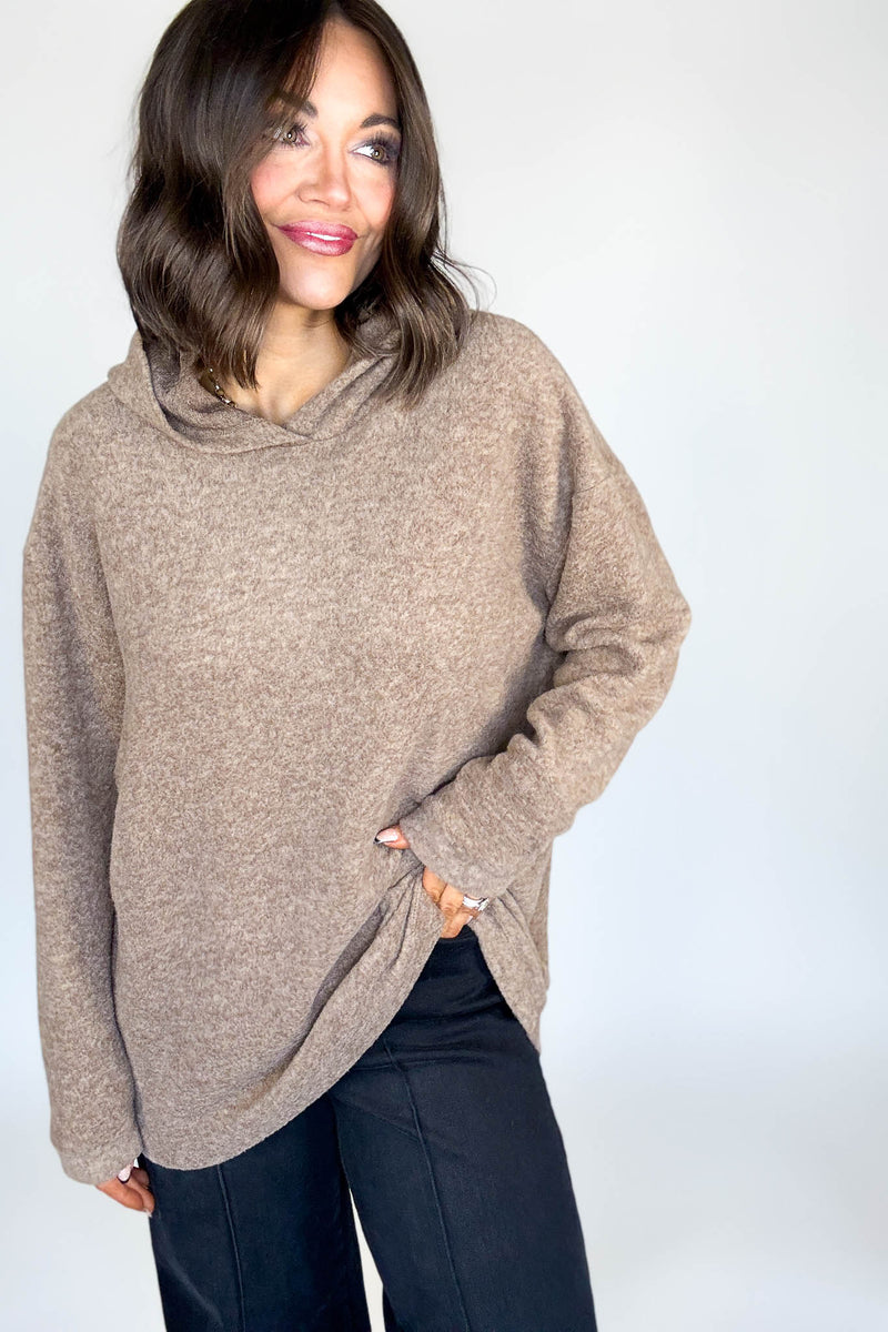 Hooded Mocha Brushed Melange Hacci Sweater