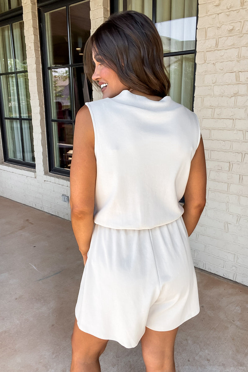 Spring Fling Bone Cotton Sleeveless Romper