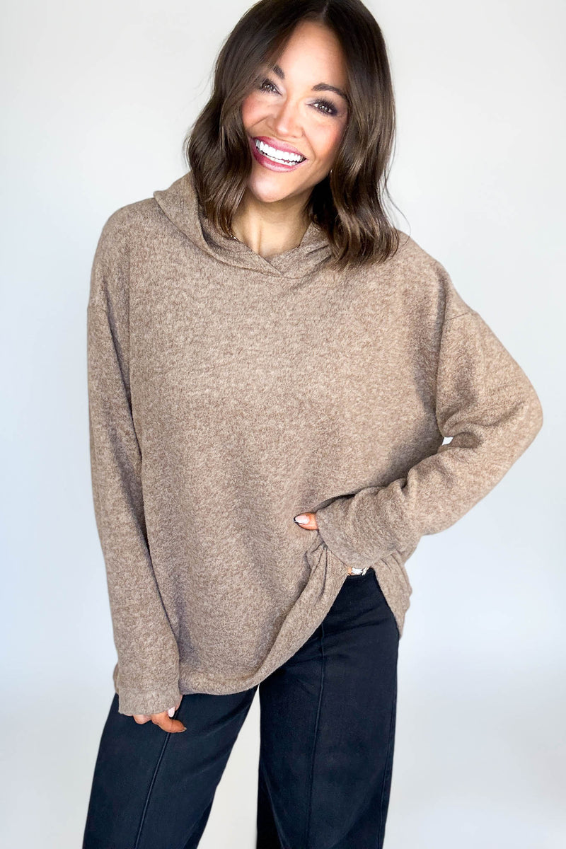 Hooded Mocha Brushed Melange Hacci Sweater