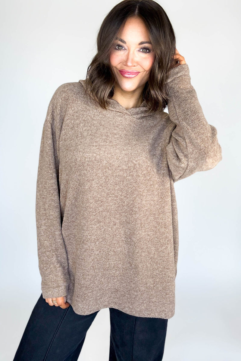 Hooded Mocha Brushed Melange Hacci Sweater