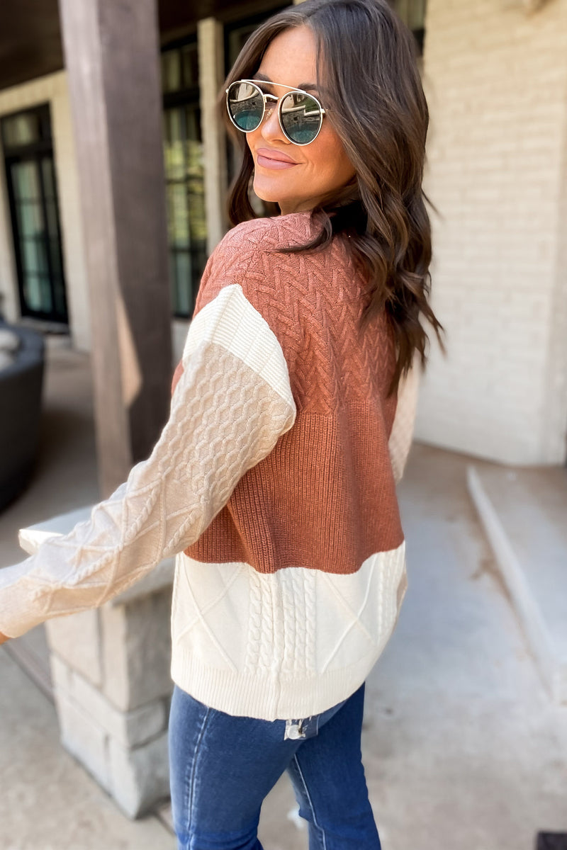 Take Me Anywhere Textured Colorblock Knit Cardigan