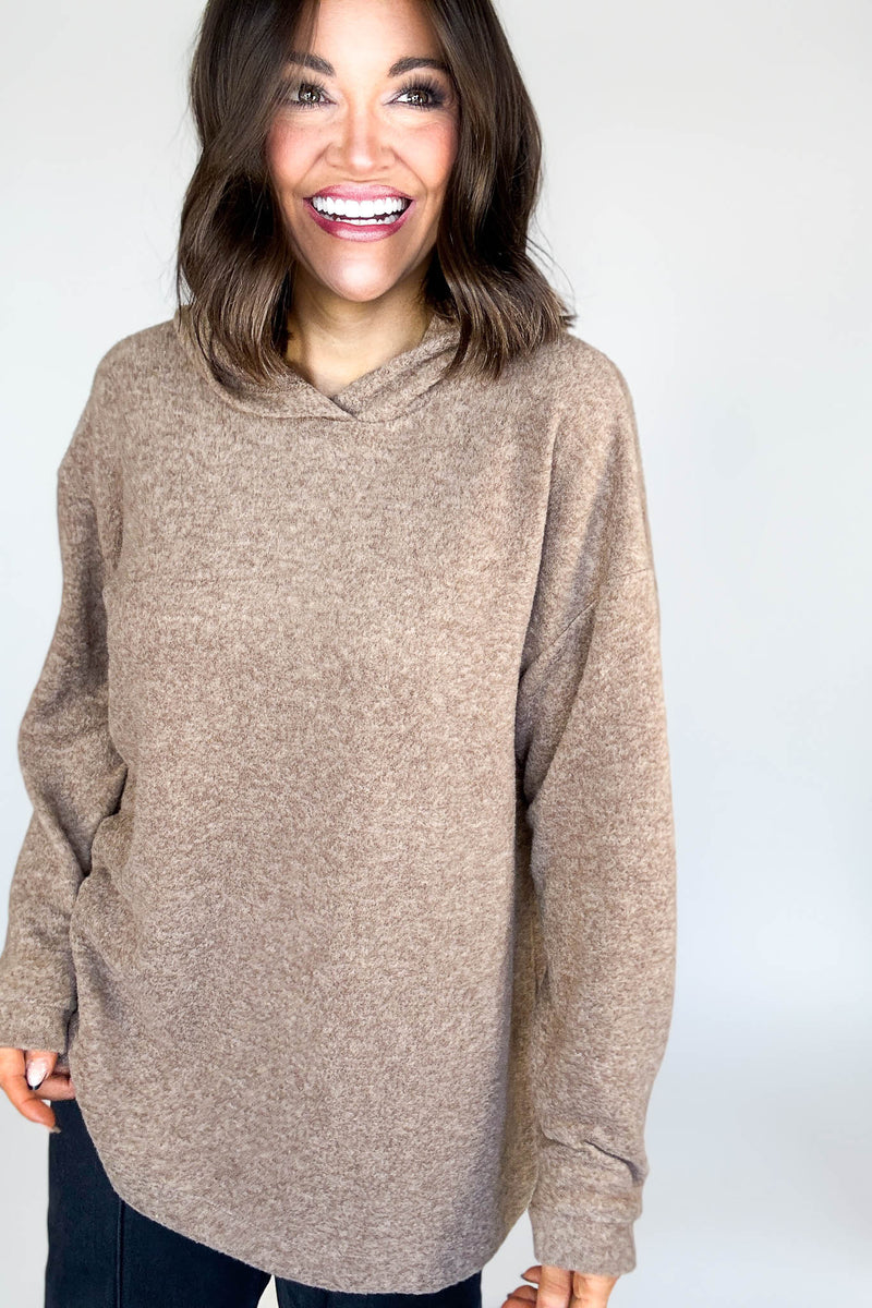 Hooded Mocha Brushed Melange Hacci Sweater