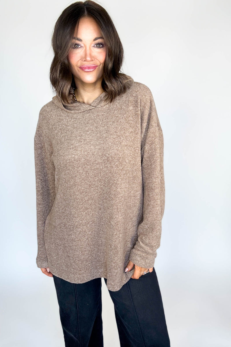 Hooded Mocha Brushed Melange Hacci Sweater
