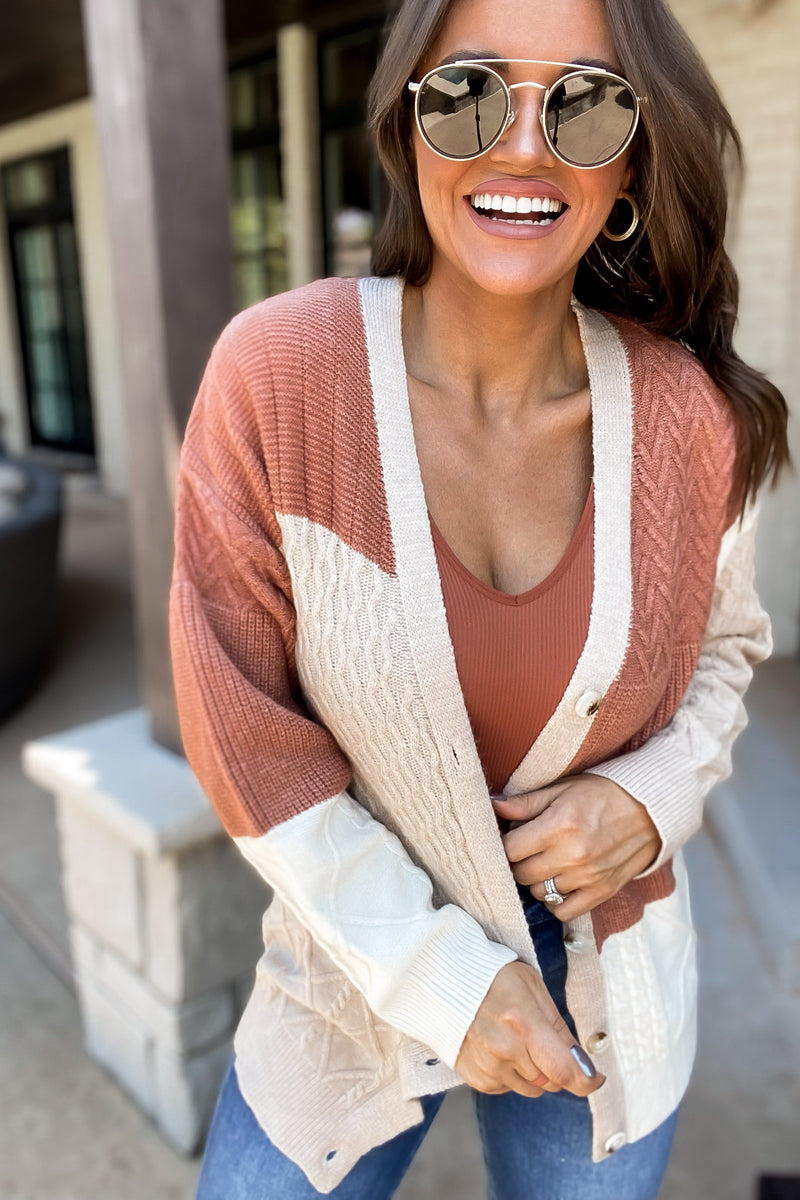Take Me Anywhere Textured Colorblock Knit Cardigan