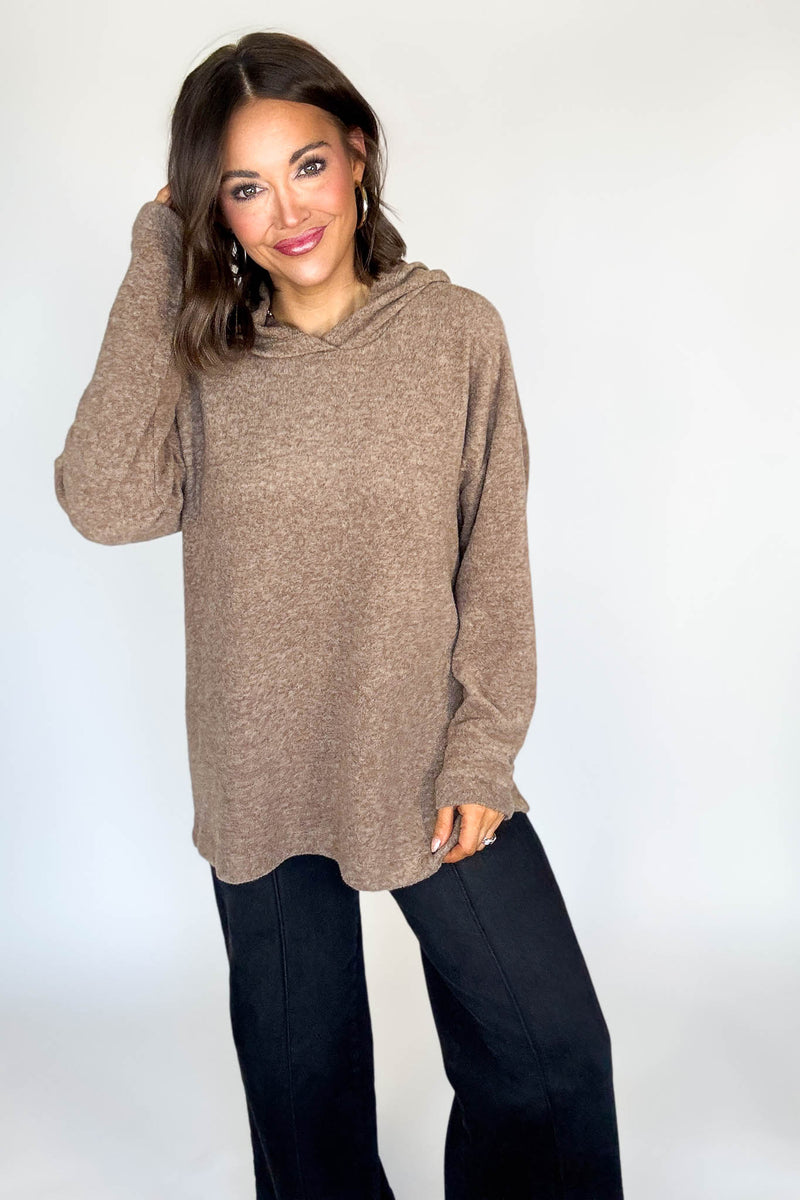 Hooded Mocha Brushed Melange Hacci Sweater