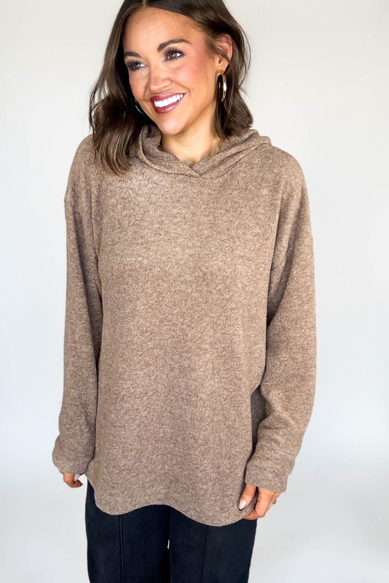Hooded Mocha Brushed Melange Hacci Sweater