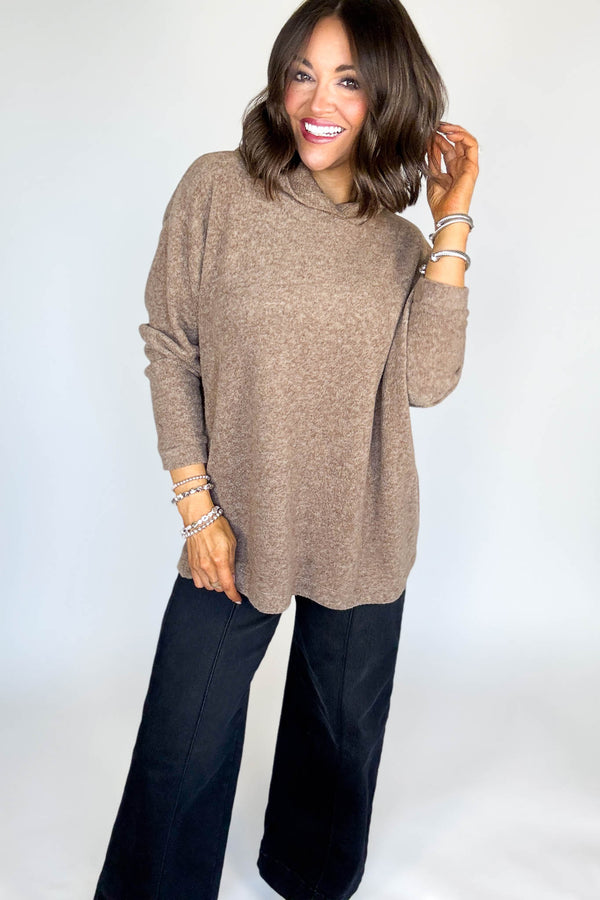 Hooded Mocha Brushed Melange Hacci Sweater