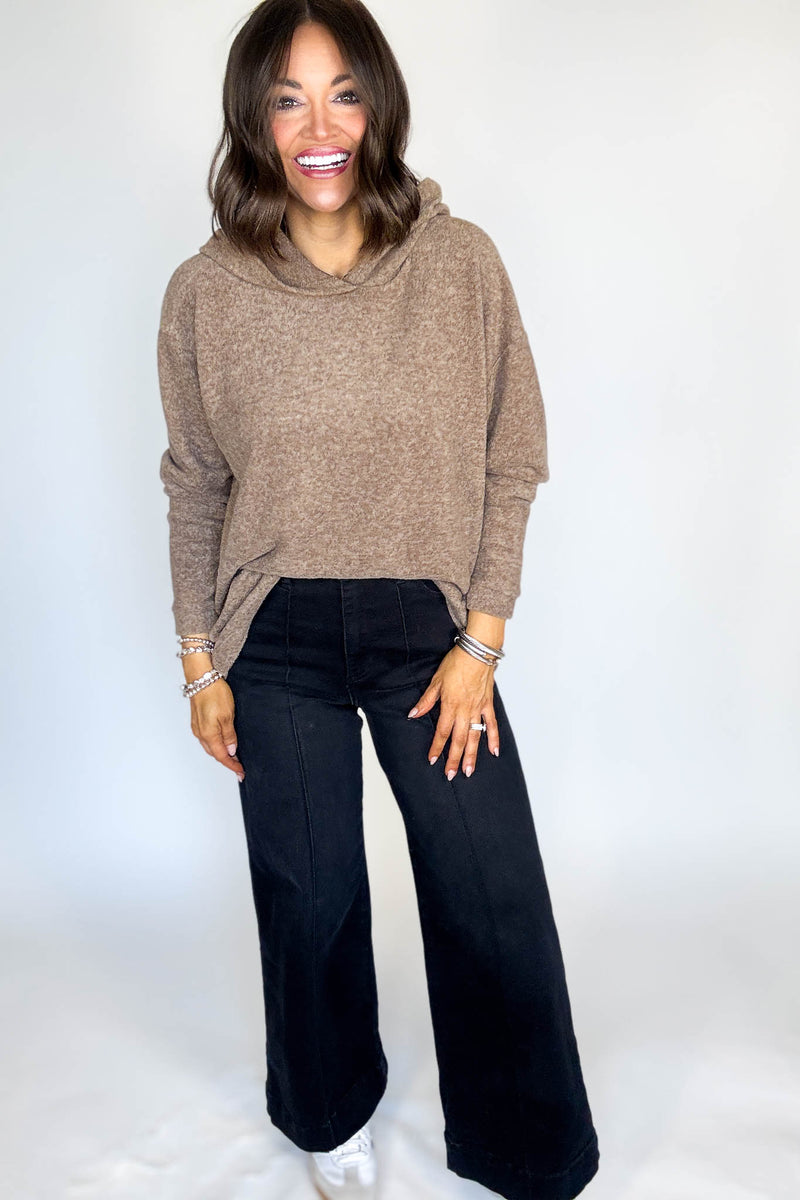 Hooded Mocha Brushed Melange Hacci Sweater