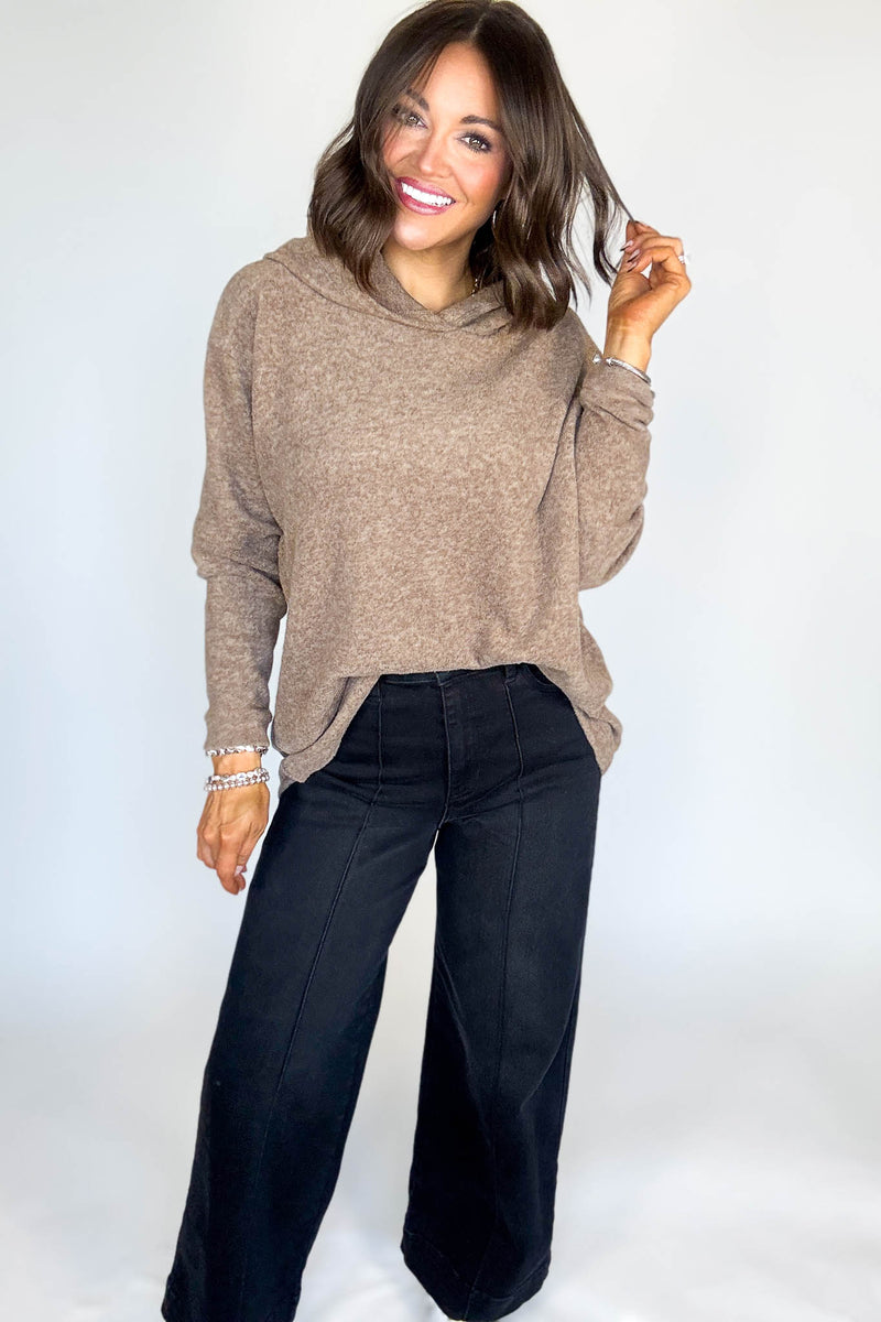 Hooded Mocha Brushed Melange Hacci Sweater