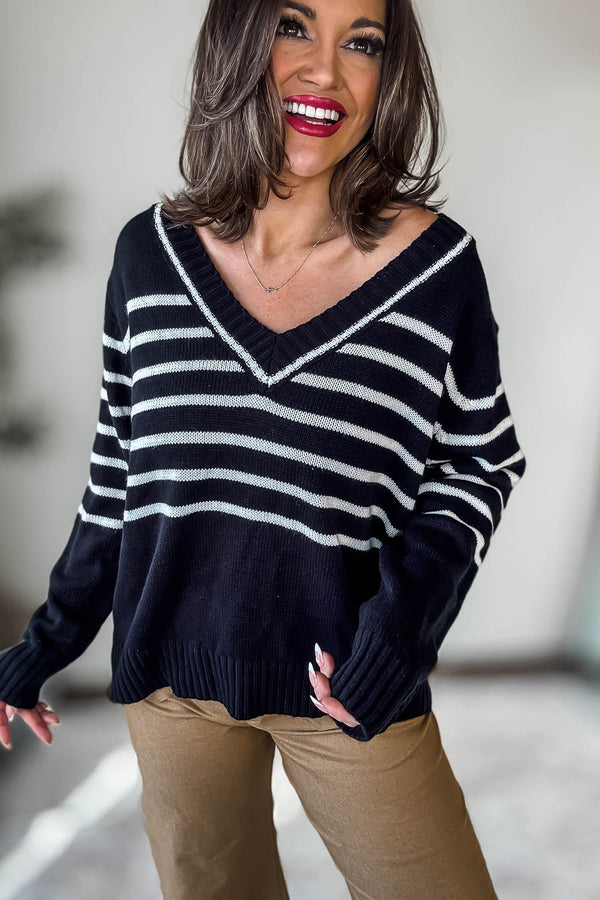 V Neck Stripe Sweater
