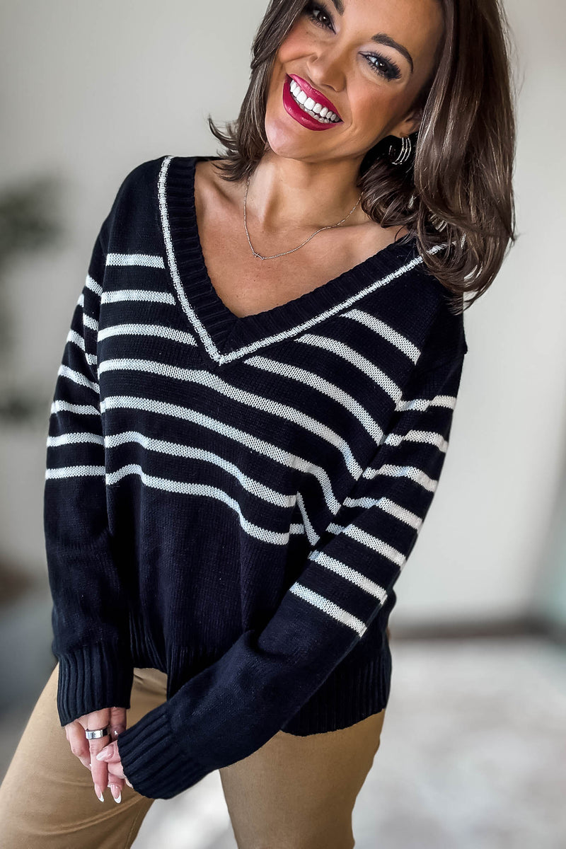 V Neck Stripe Sweater