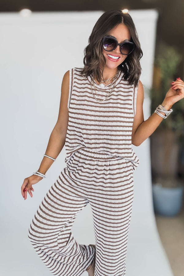 Mocha And White Striped Comfy Set