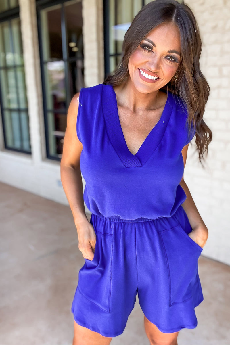 Spring Fling Bright Blue Cotton Sleeveless Romper