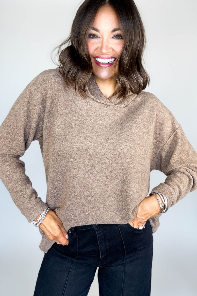 Hooded Mocha Brushed Melange Hacci Sweater
