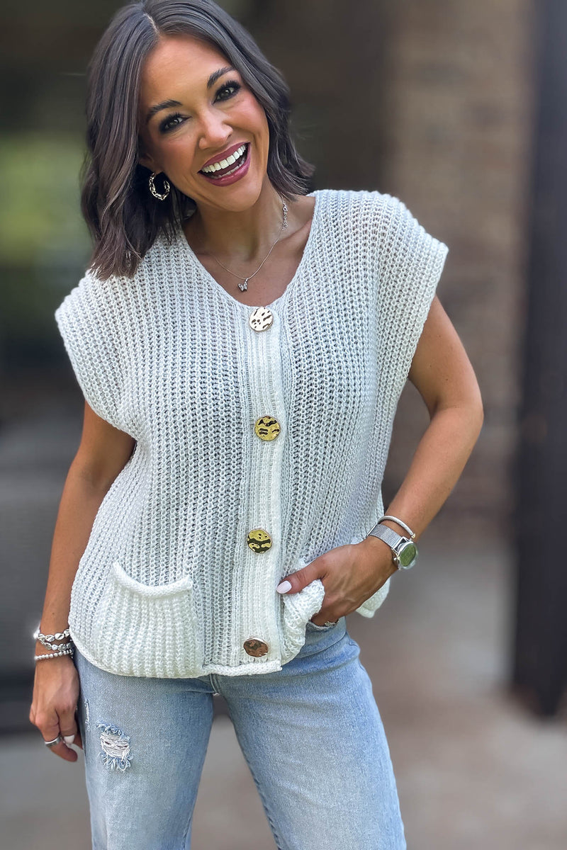 4 Button Ivory Sweater Vest