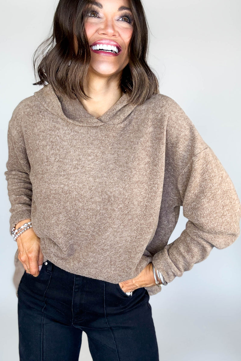 Hooded Mocha Brushed Melange Hacci Sweater