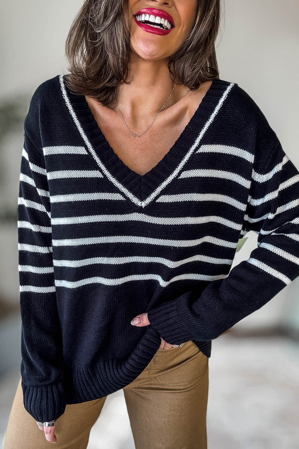 V Neck Stripe Sweater