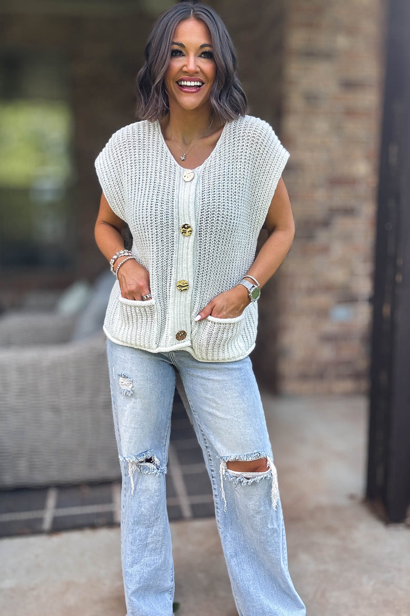 4 Button Ivory Sweater Vest