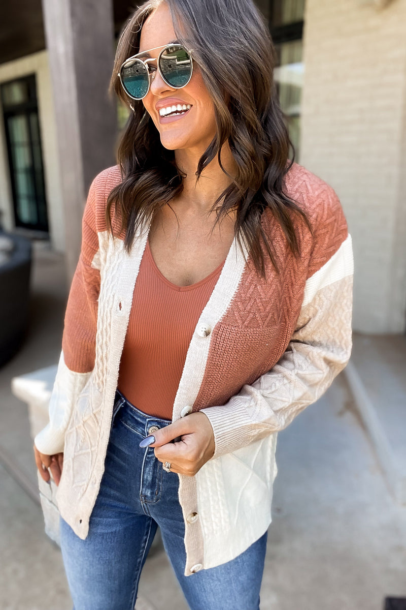 Take Me Anywhere Textured Colorblock Knit Cardigan