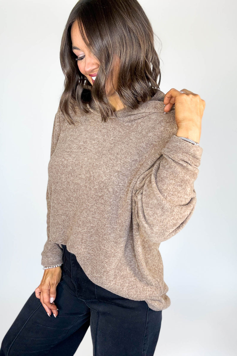 Hooded Mocha Brushed Melange Hacci Sweater