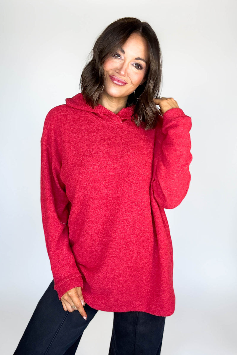 Hooded Red Brushed Melange Hacci Sweater
