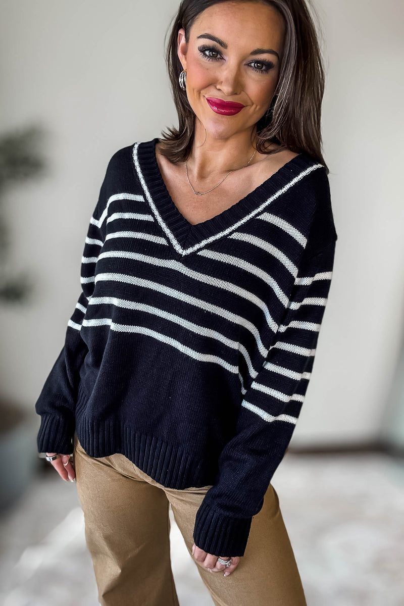 V Neck Stripe Sweater