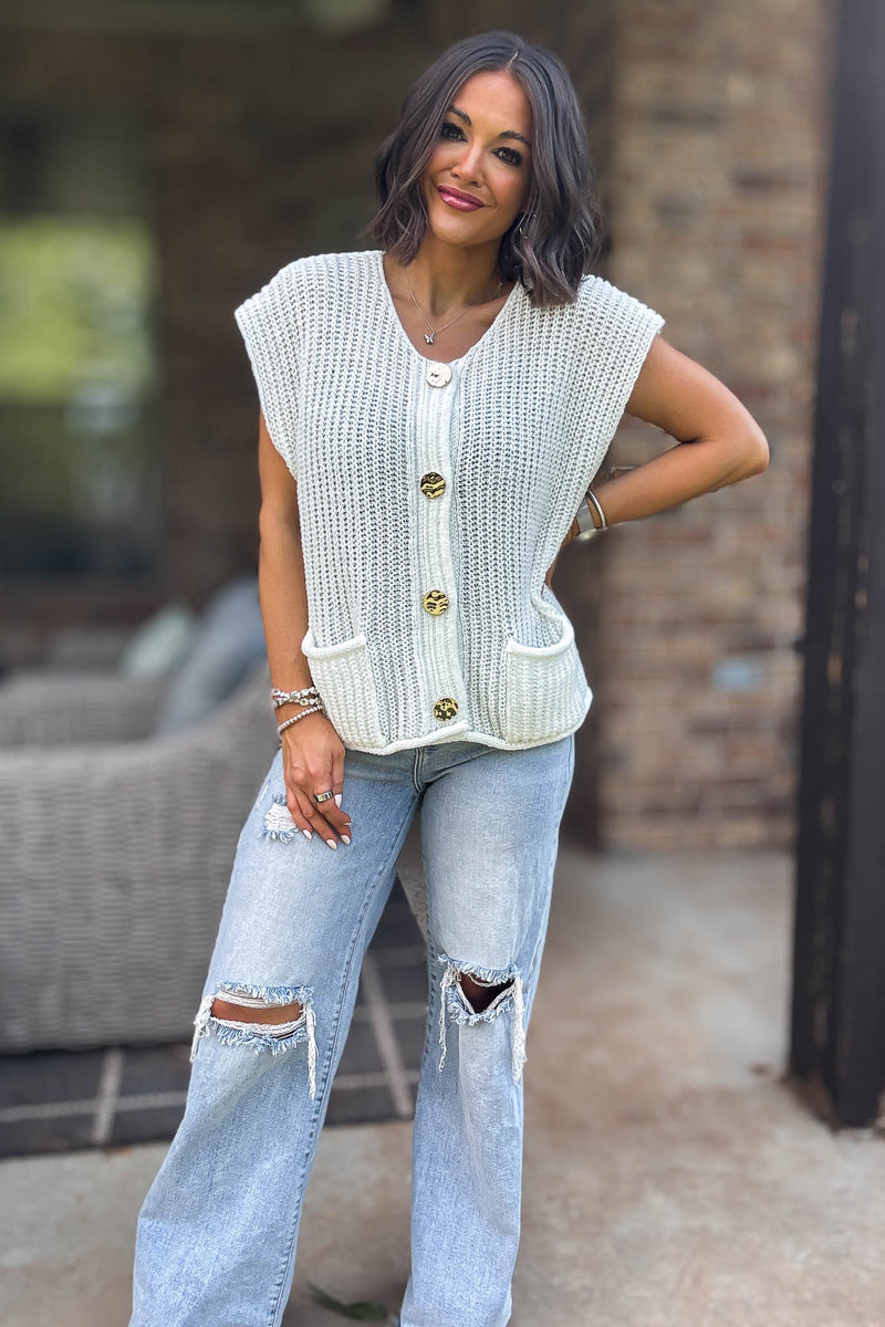 4 Button Ivory Sweater Vest