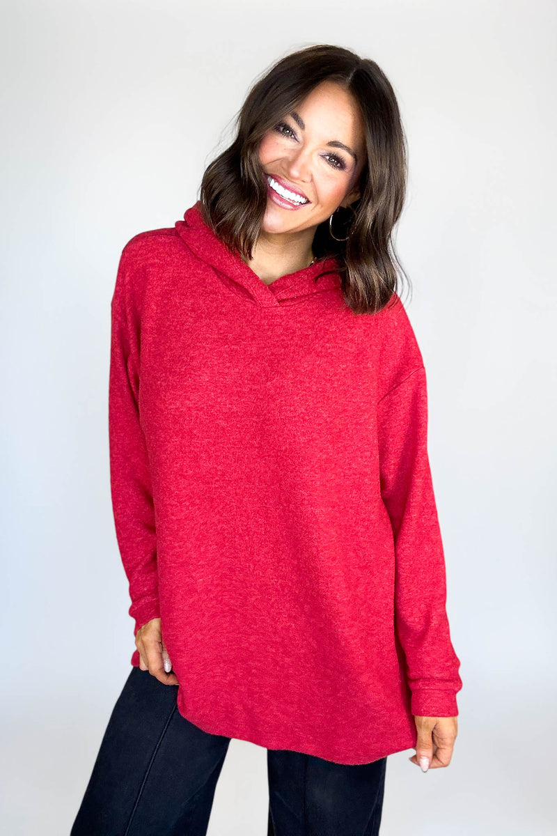 Hooded Red Brushed Melange Hacci Sweater