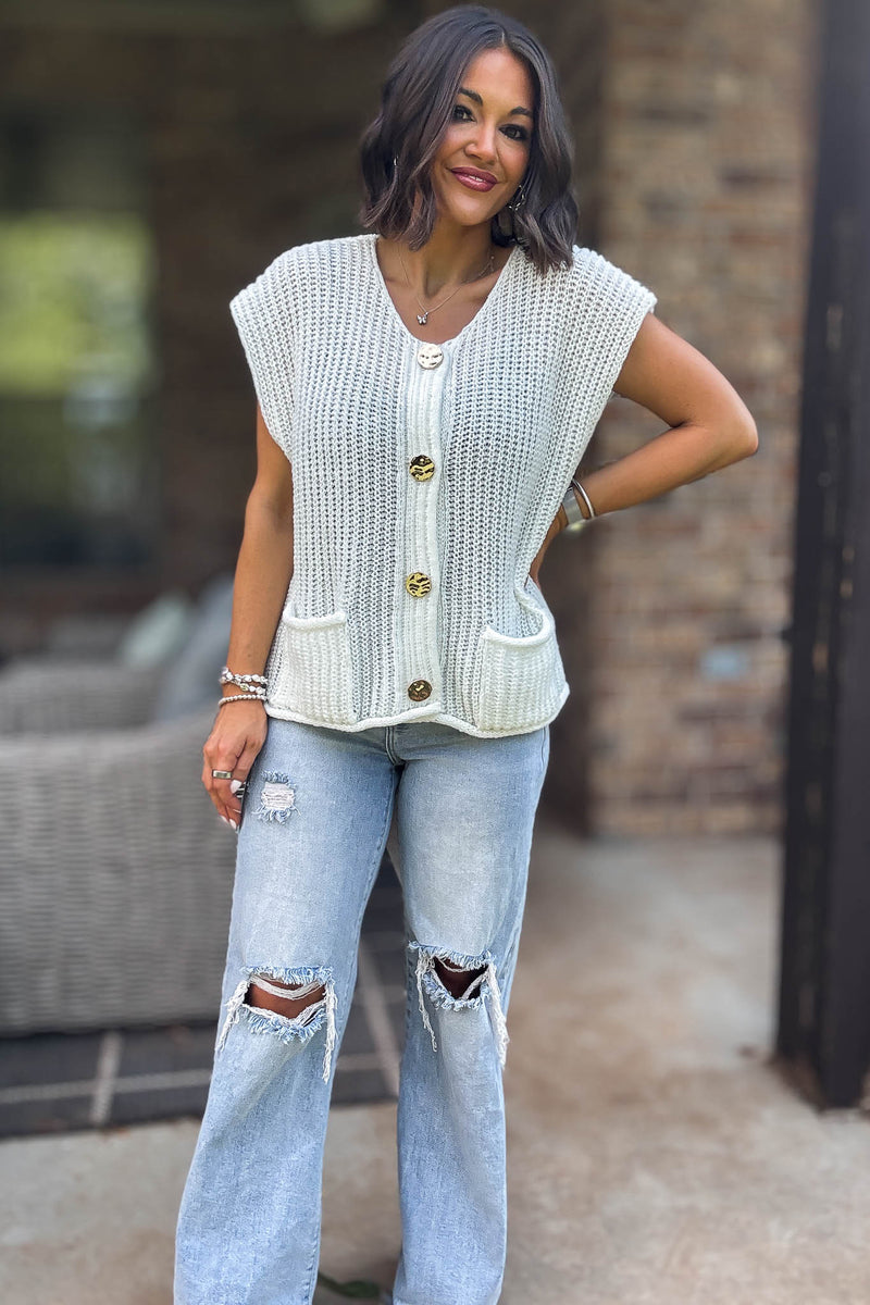 4 Button Ivory Sweater Vest