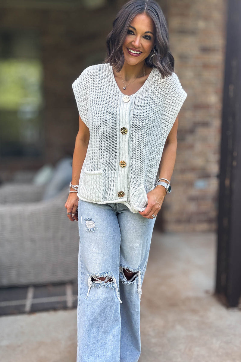 4 Button Ivory Sweater Vest