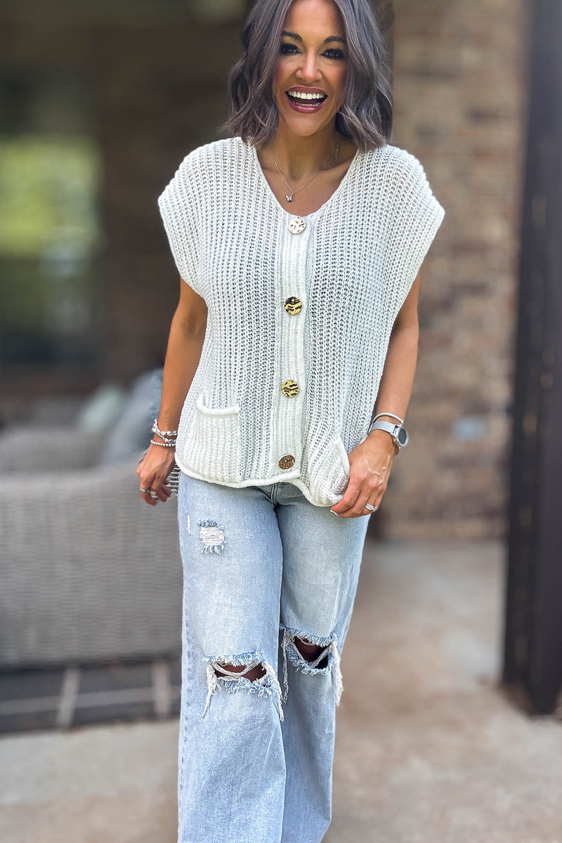 4 Button Ivory Sweater Vest