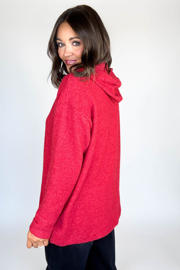 Hooded Red Brushed Melange Hacci Sweater