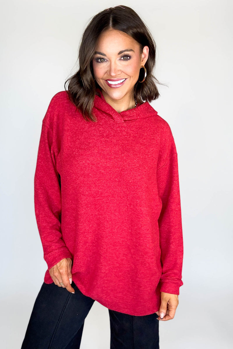 Hooded Red Brushed Melange Hacci Sweater