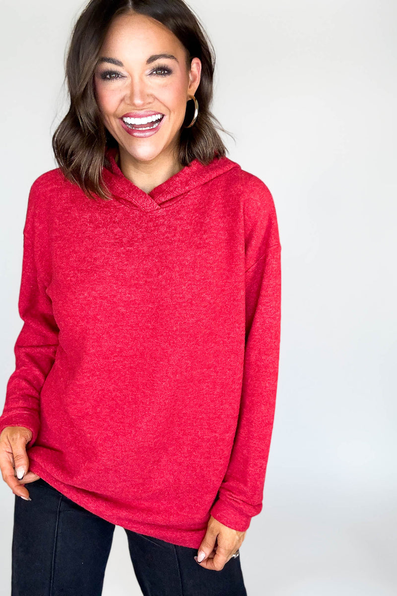 Hooded Red Brushed Melange Hacci Sweater