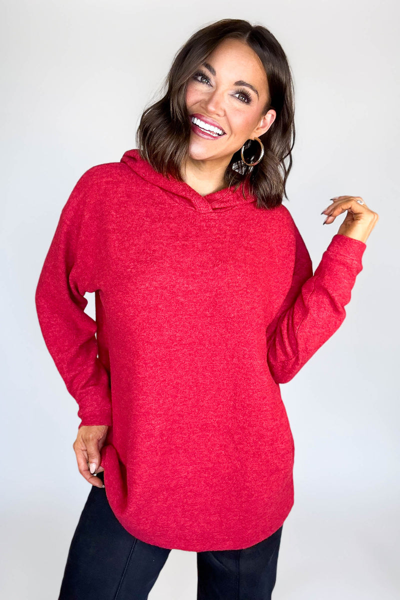 Hooded Red Brushed Melange Hacci Sweater
