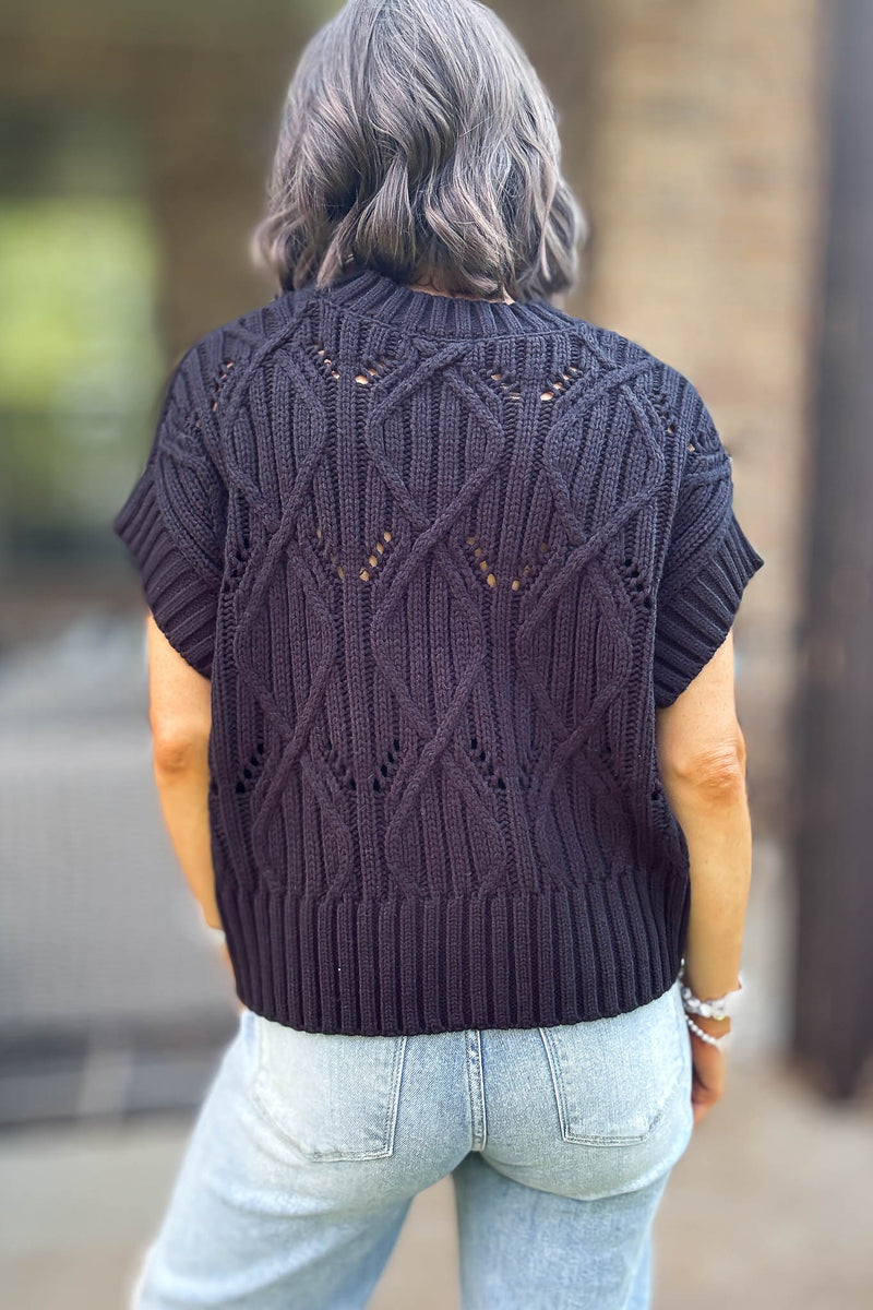 Perfect Black Cable Knit Short Sleeve Sweater