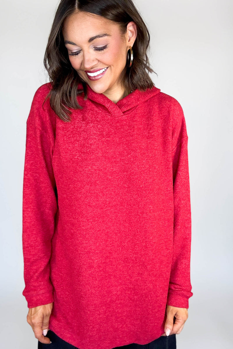 Hooded Red Brushed Melange Hacci Sweater