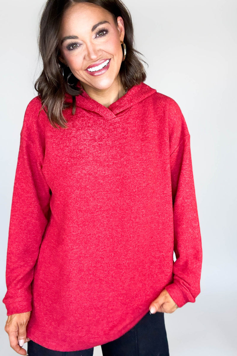 Hooded Red Brushed Melange Hacci Sweater