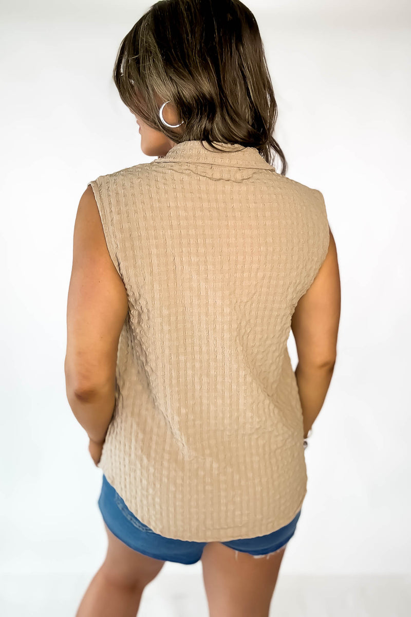 A Beautiful Feeling Desert Sand Bubble Woven Tank Shirt