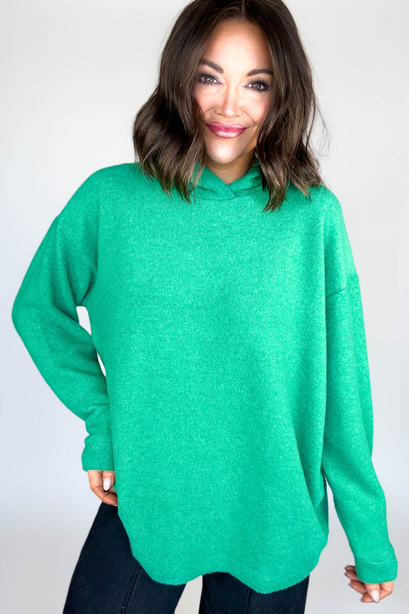 Hooded Kelly Green Brushed Melange Hacci Sweater