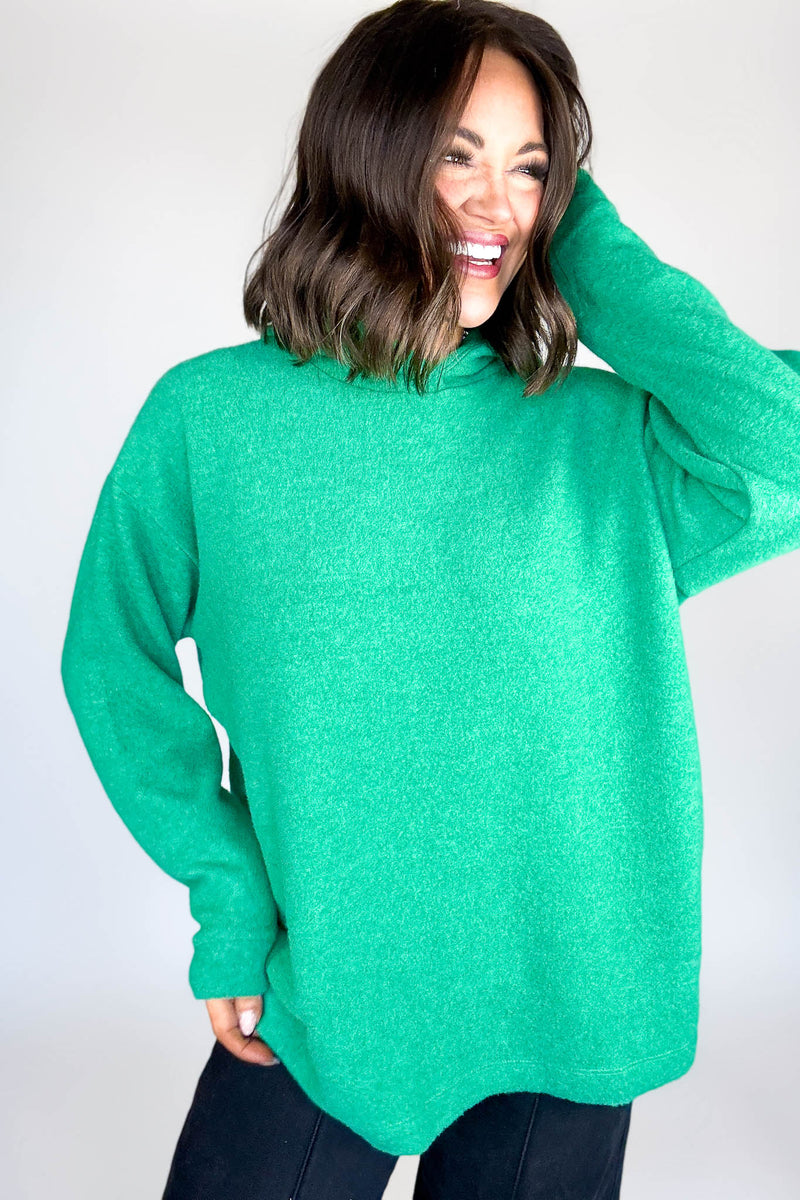 Hooded Kelly Green Brushed Melange Hacci Sweater
