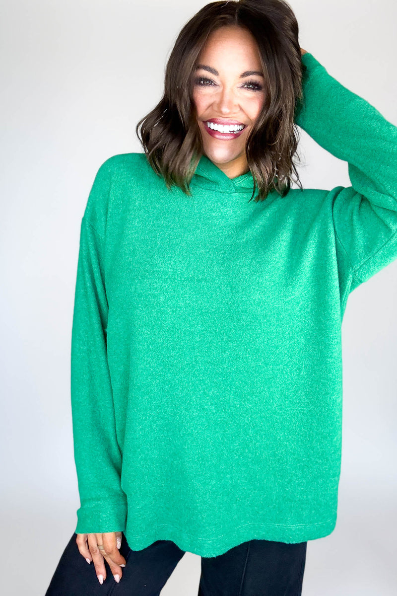 Hooded Kelly Green Brushed Melange Hacci Sweater