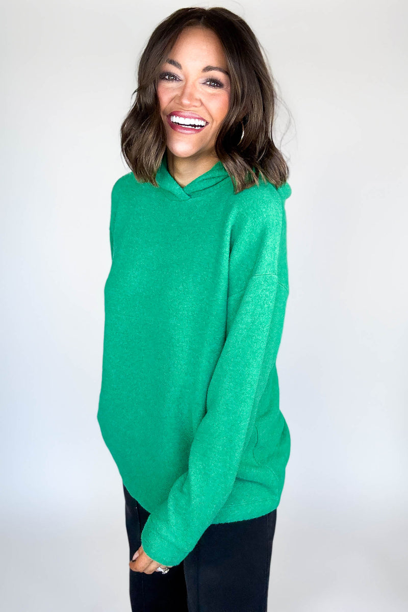 Hooded Kelly Green Brushed Melange Hacci Sweater