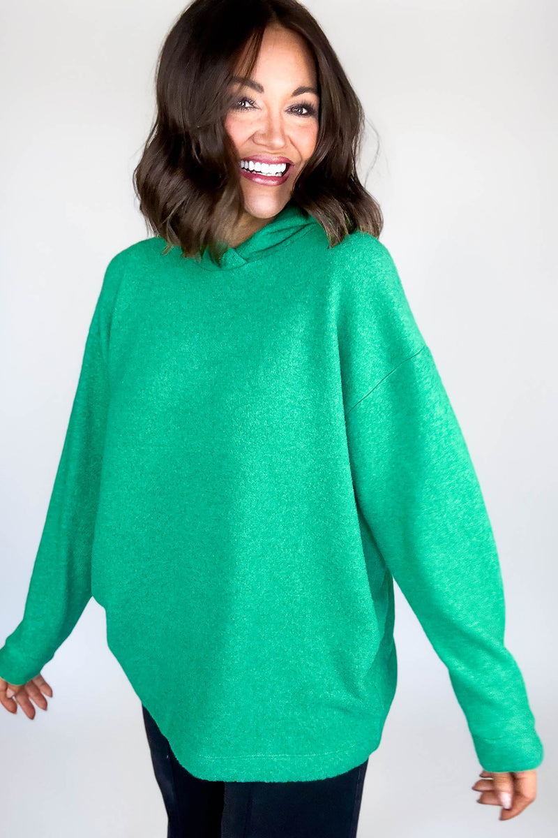 Hooded Kelly Green Brushed Melange Hacci Sweater