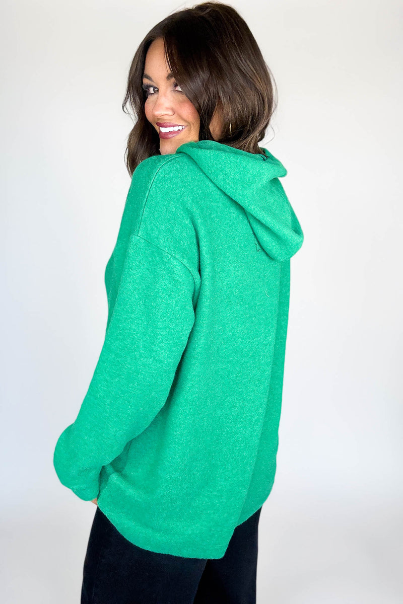 Hooded Kelly Green Brushed Melange Hacci Sweater