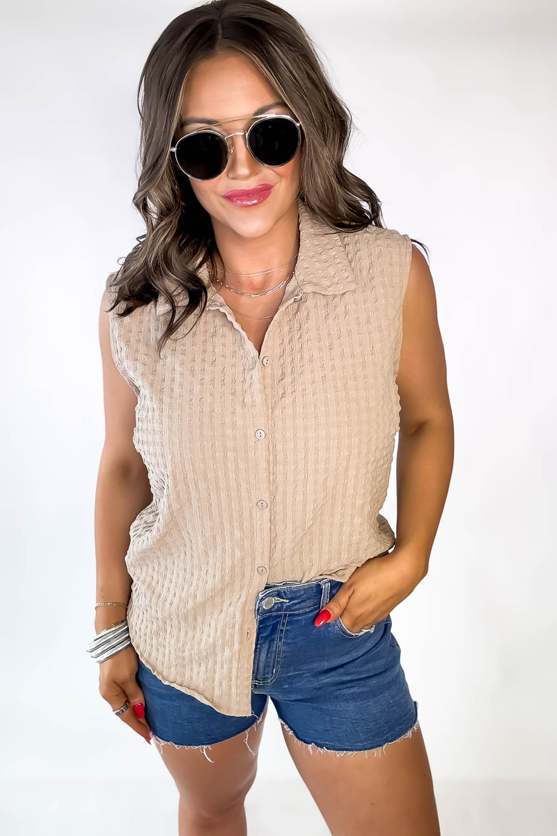 A Beautiful Feeling Desert Sand Bubble Woven Tank Shirt