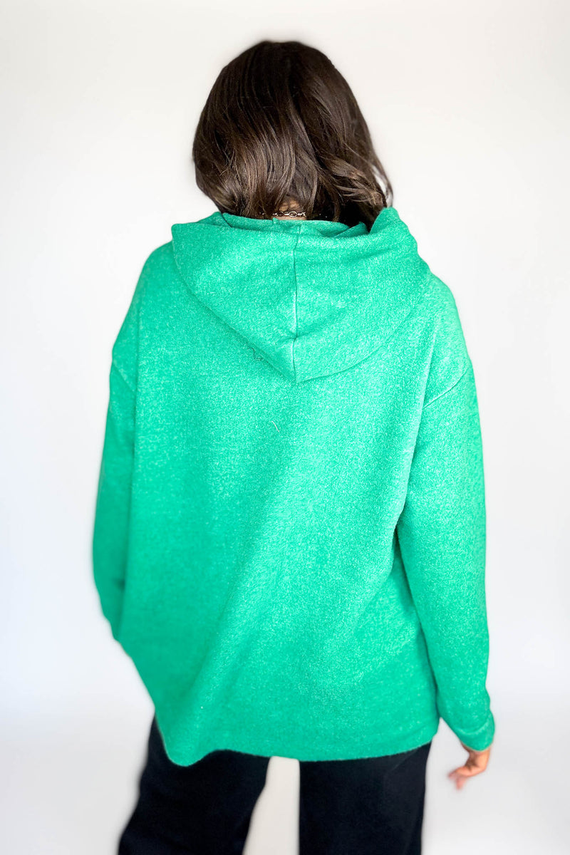 Hooded Kelly Green Brushed Melange Hacci Sweater