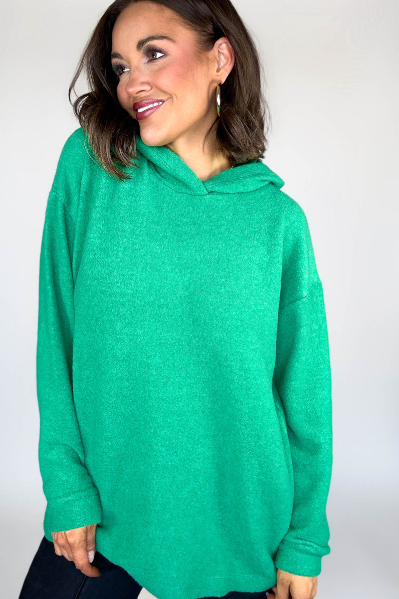 Hooded Kelly Green Brushed Melange Hacci Sweater